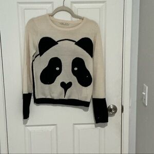 Alice + Olivia Rhinestone Panda Design Cream and Black Sweater